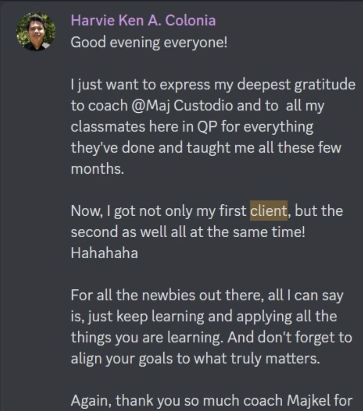 Student testimonial shared in the source document