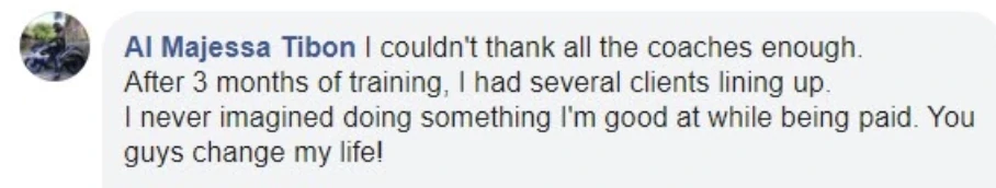 Student message about signing a client and receiving payment