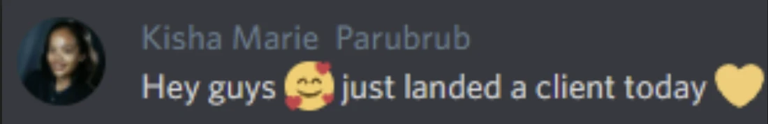 Student message about landing a client